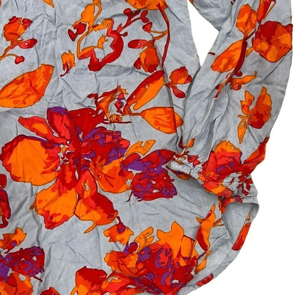 Poshaak Gray Floral Viscose Keyhole Blouse S - Picture 2 of 5